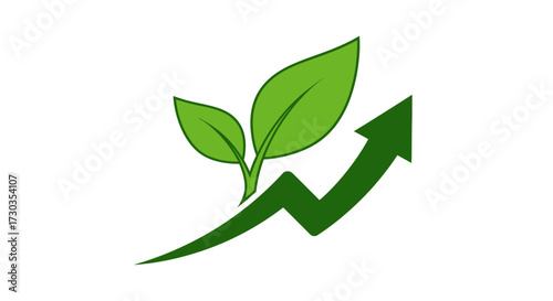 Sustainable Growth Symbol: Leaves Ascending on an Upward Trending Green Arrow