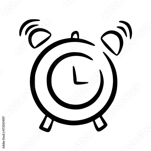 Ringing alarm clock doodle line illustration