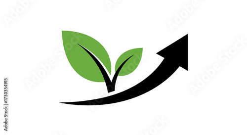 Growing sustainable business represented by a leaf sprout and an upward arrow graphic