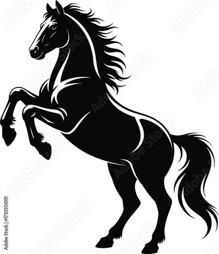 Black and White Galloping Horse Illustration, A dynamic illustration of a horse, rendered in black and white, dominates the frame. The horse is depicted mid-gallop, all four hooves off the ground