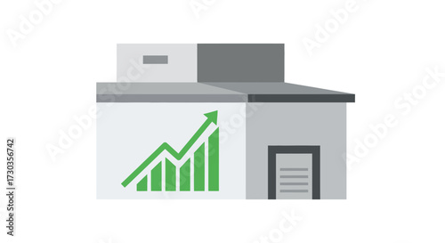 Warehouse building with a positive growth chart symbolizing strong business performance