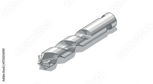 A High-Angle Illustration of a Metallic Drill Bit on a White Backdrop
