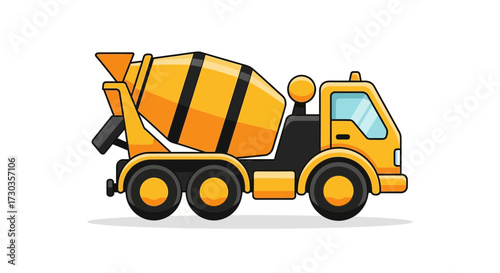 Cartoon Concrete Mixer Truck with Bold Outlines and Playful Design Style