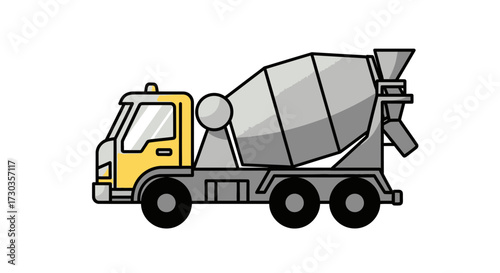 Cartoon cement mixer truck icon for building and construction concept