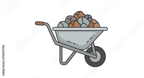 Cartoonish Wheelbarrow Filled with Rocks Ready for Landscaping Work
