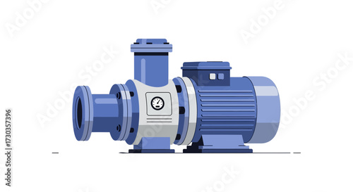 Detailed blue water pump illustration for engineering and industrial use