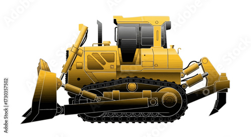 Detailed illustration of a vibrant yellow bulldozer on a clean white backdrop
