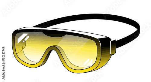 Eye protection graphic, yellow-tinted safety glasses with black strap design