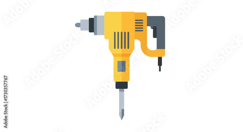 Flat design illustration of a jackhammer tool ideal for construction theme
