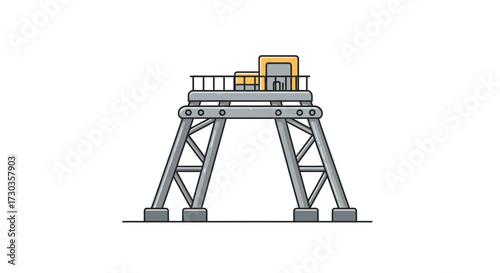 Illustrated Oil Derrick Structure Isolated on White for Industrial Imagery