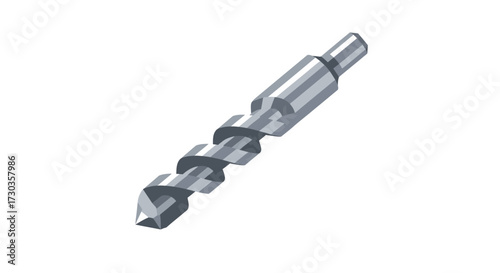 Illustration of a Metal Drill Bit, Isolated on White Background