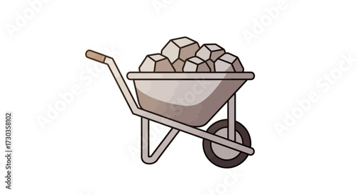 Illustration of a wheelbarrow overloaded with mineral construction materials