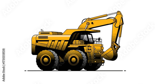 Illustration of an excavator with detailed vector graphics and vibrant color