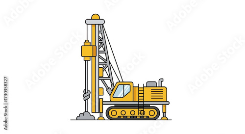 Illustrative yellow drilling rig on a white background construction site