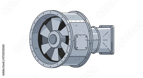 Industrial ventilation fan, metallic illustration design element, machinery component
