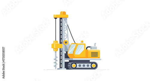 Isolated drilling machine, engineering machinery concept, cartoon style design
