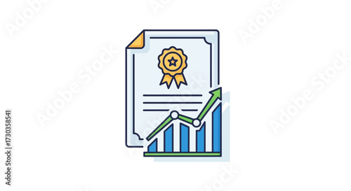 Visual depiction of achievement certification success and upward trend in performance measurement