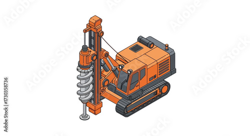 Isometric depiction of an orange drilling machine, isolated on white