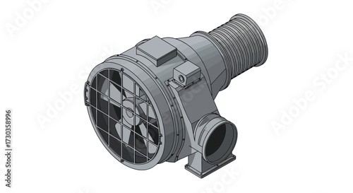 Isometric illustration of a modern industrial fan unit on a white background