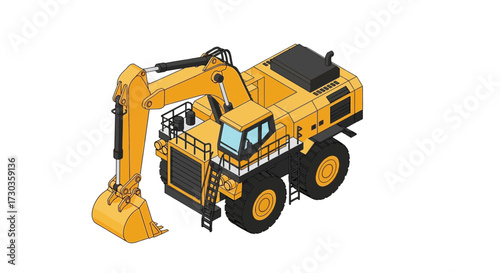 Isometric illustration of construction excavator machinery heavy equipment