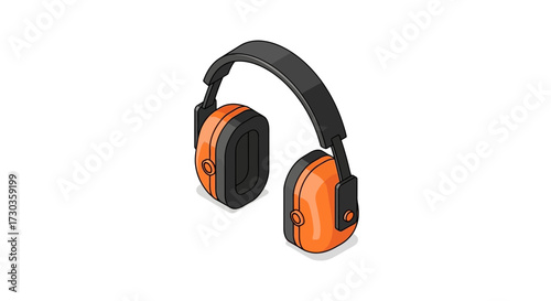 Isometric Illustration of Orange and Black Ear Protection Isolated on White