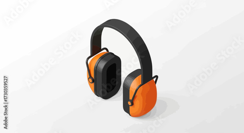 Isometric rendition of orange and black industrial grade earmuffs design