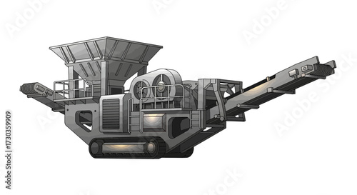 Mobile crusher detailed illustration on a clean white background