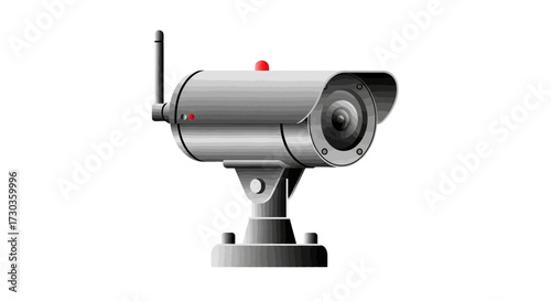 Modern surveillance camera with antenna isolated on a pure white backdrop