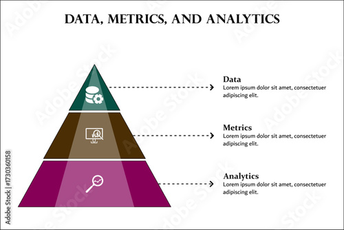 Data, Metrics, and analytics. Infographic template with icons and description placeholder