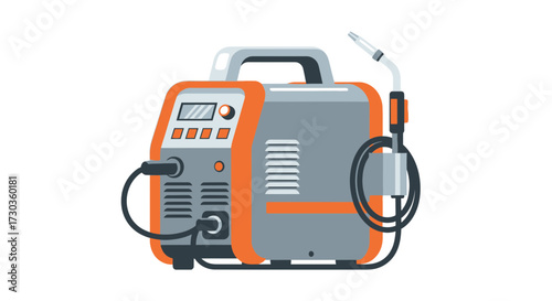 Portable welding machine, metalwork equipment in cartoon vector style
