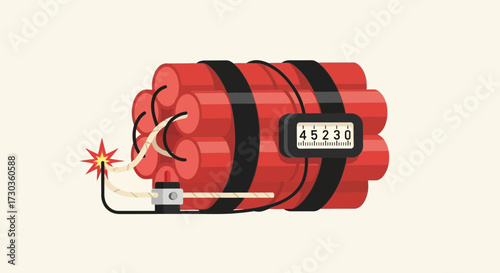 Stylized Dynamite Pack with Countdown Timer in Flat Design Style