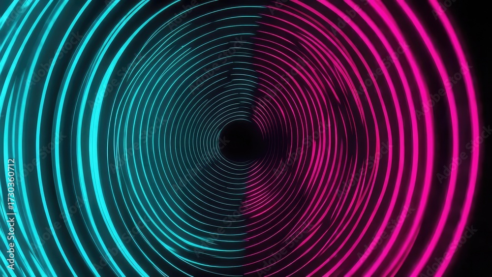 Fototapeta premium Neon rings swirl into dark center