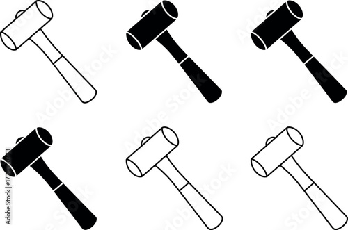 Set of simple mallet icons, in black and white, for design projects.