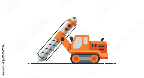 Stylized Illustration of Orange Pile Driver on White Background, flat design
