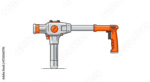 Stylized industrial tool illustration, silver and orange machinery design