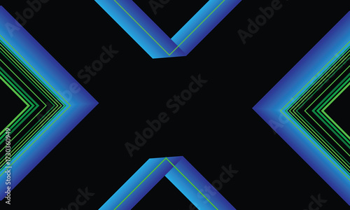 Abstract blue and green geometric shapes on black background create a modern design