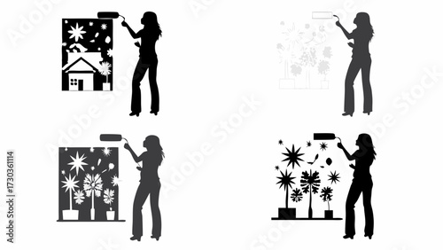 Stylish woman silhouette painting creative home decor, modern DIY renovation project, expressive wall art, interior design concept, artistic expression