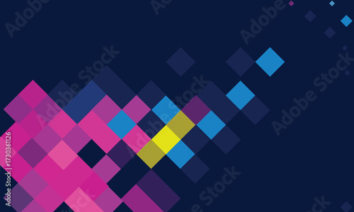 Abstract background of colorful squares in shades of blue, pink, and yellow