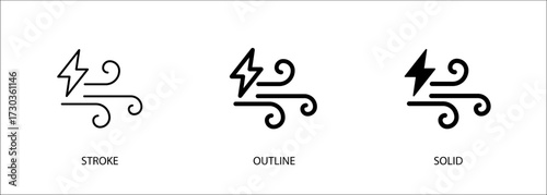 Wind energy icon. Editable vector stroke, outline and solid icon. Eps10 file.