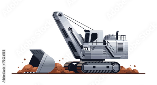 Vector illustration of a large mining excavator digging the ground earth