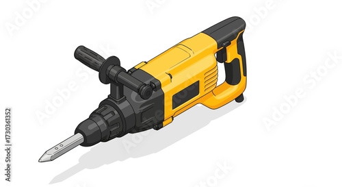 Vibrant yellow jackhammer, a power tool icon on a clean white backdrop