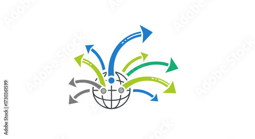 Global network dispersion concept with outward flowing arrows for business expansion strategy