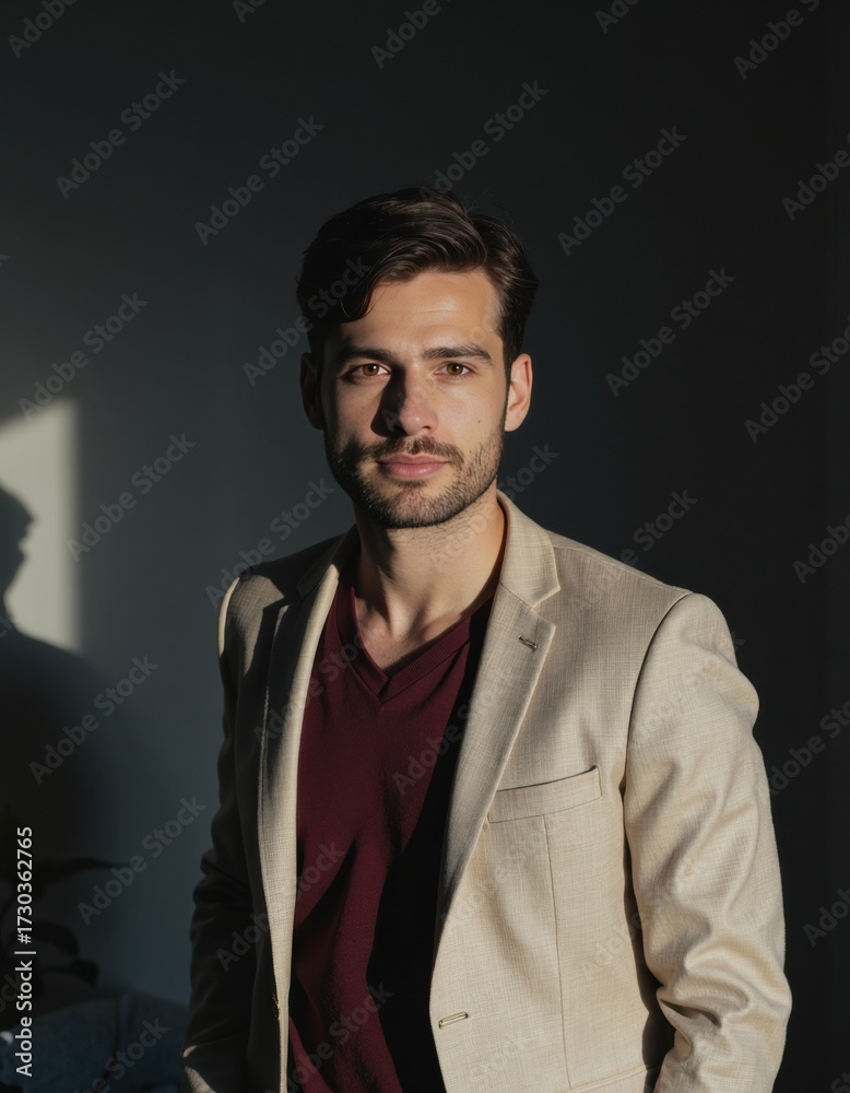 Fototapeta premium Event coordinator standing confidently beside the event area, ready to assist