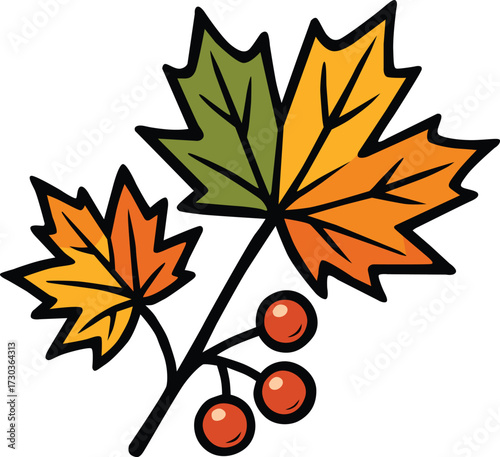 Colorful autumn leaves with berries symbolizing seasonal fall nature