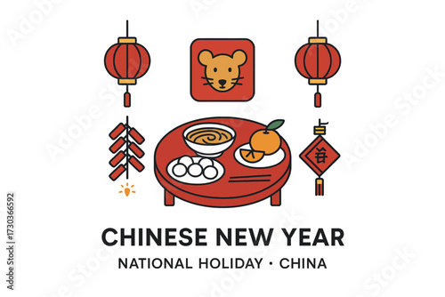 Chinese New Year Modern Flat Design Illustration