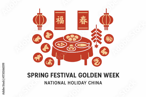 Spring Festival Golden Week Modern Flat Design Illustration