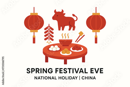 Spring Festival Eve Modern Flat Design Illustration