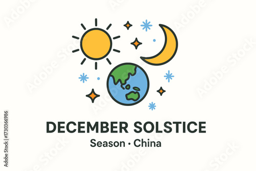 December Solstice Seasonal Flat Design Illustration