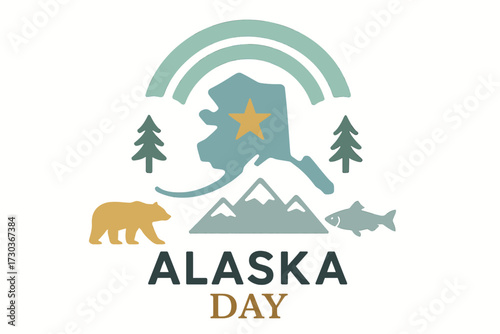 Alaska Day Minimal Flat Illustration with State Symbols