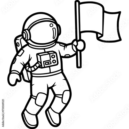Astronaut Exploring: An astronaut, flag in hand, floats in the vastness of space. This illustration captures the spirit of adventure and exploration.